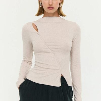 Staple the Label Alexi Oat Marle Assym Detail Ls Top