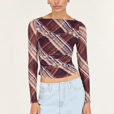 Staple the Label Arles Chocolate Check Mesh Ls Top