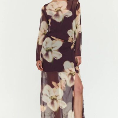 Staple the Label Lula Brown Floral Tie Detail Ls Maxi Dress
