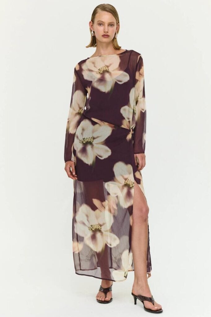 Staple the Label Lula Brown Floral Tie Detail Ls Maxi Dress