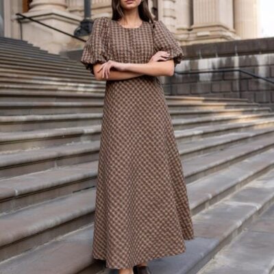 Stories Be Told Encore Chocolate Caramel Check Ss Bias Maxi Dress