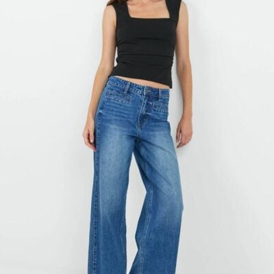 Stories Be Told Ironic Washed Blue Wide Leg Panelled Jeans