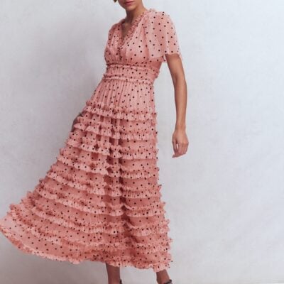 Boden V-Neck Ruffle Tulle Dress