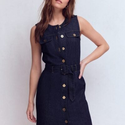 Boden Short Gold Button Denim Dress