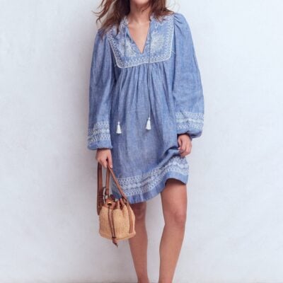 Boden Pia Linen Yoke Tassel Dress