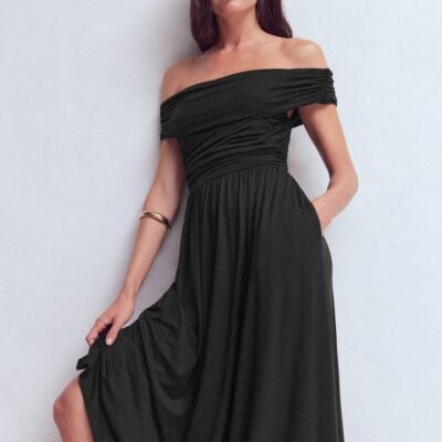 Boden Ruched Bardot Maxi Dress