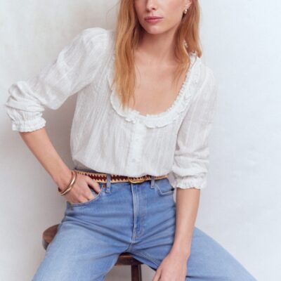 Boden Scoop Neck Ruffle Top