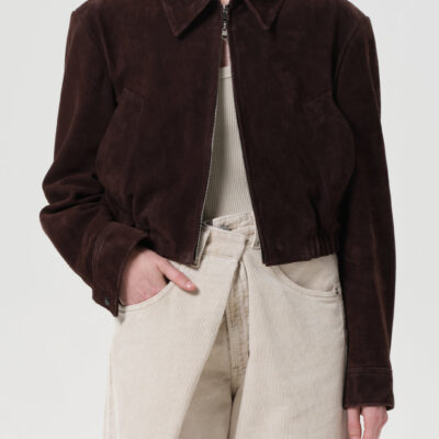 AGOLDE Nahla Cropped Suede Jacket - Image 1