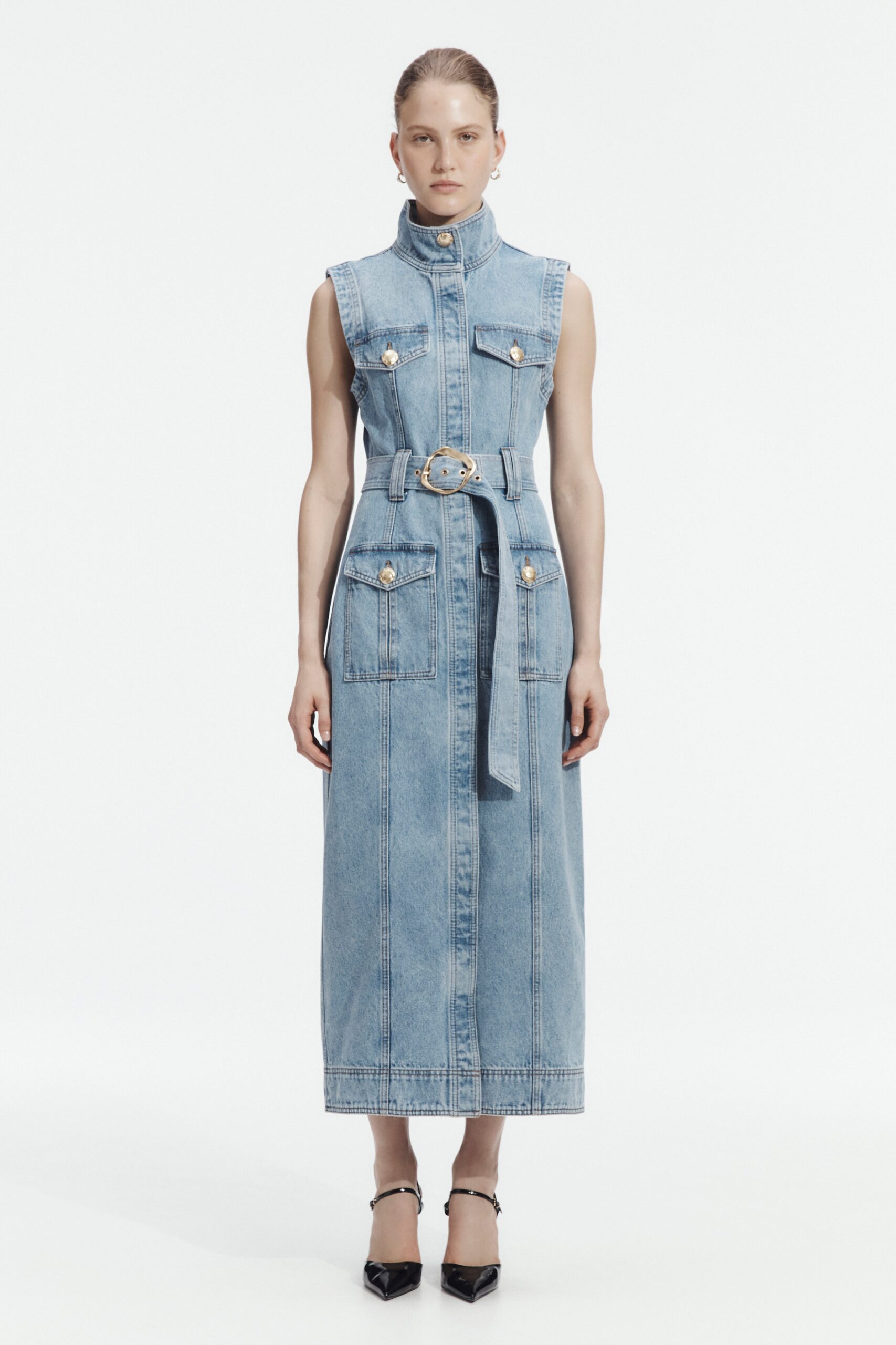 Aje Lyra Denim Midi Dress - Image 1