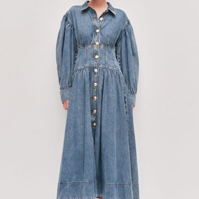 Aje Lorraine Denim Midi Dress - Image 1