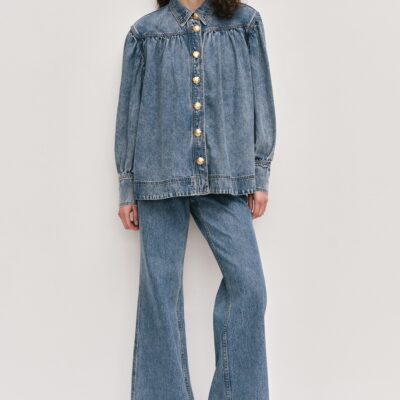 Aje Lorraine Denim Blouse - Image 1