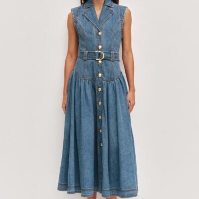 Aje Liliana Belted Denim Midi Dress - Image 1