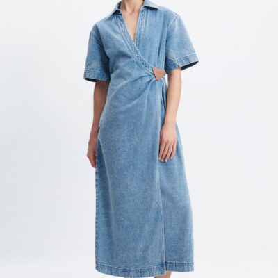 Aje Kendall Denim Wrap Midi Dress - Image 1