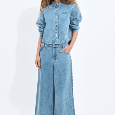 Aje Kendall Crop Denim Shirt - Image 1