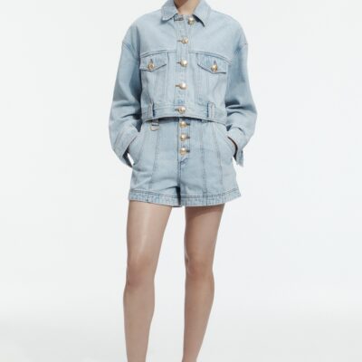 Aje Joy Curved Back Denim Jacket - Image 1