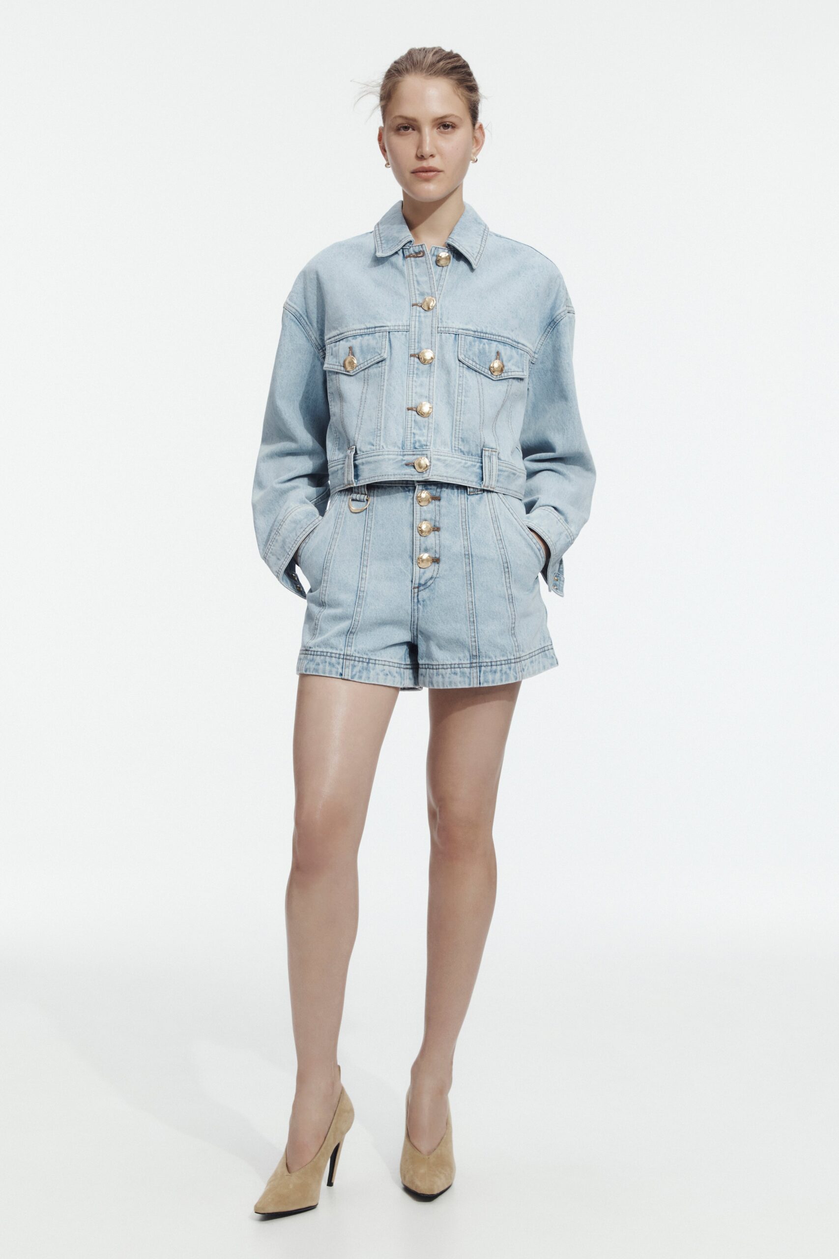 Aje Joy Curved Back Denim Jacket - Image 1