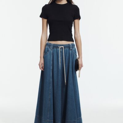 Aje Caserta Logo Denim Midi Skirt - Image 1