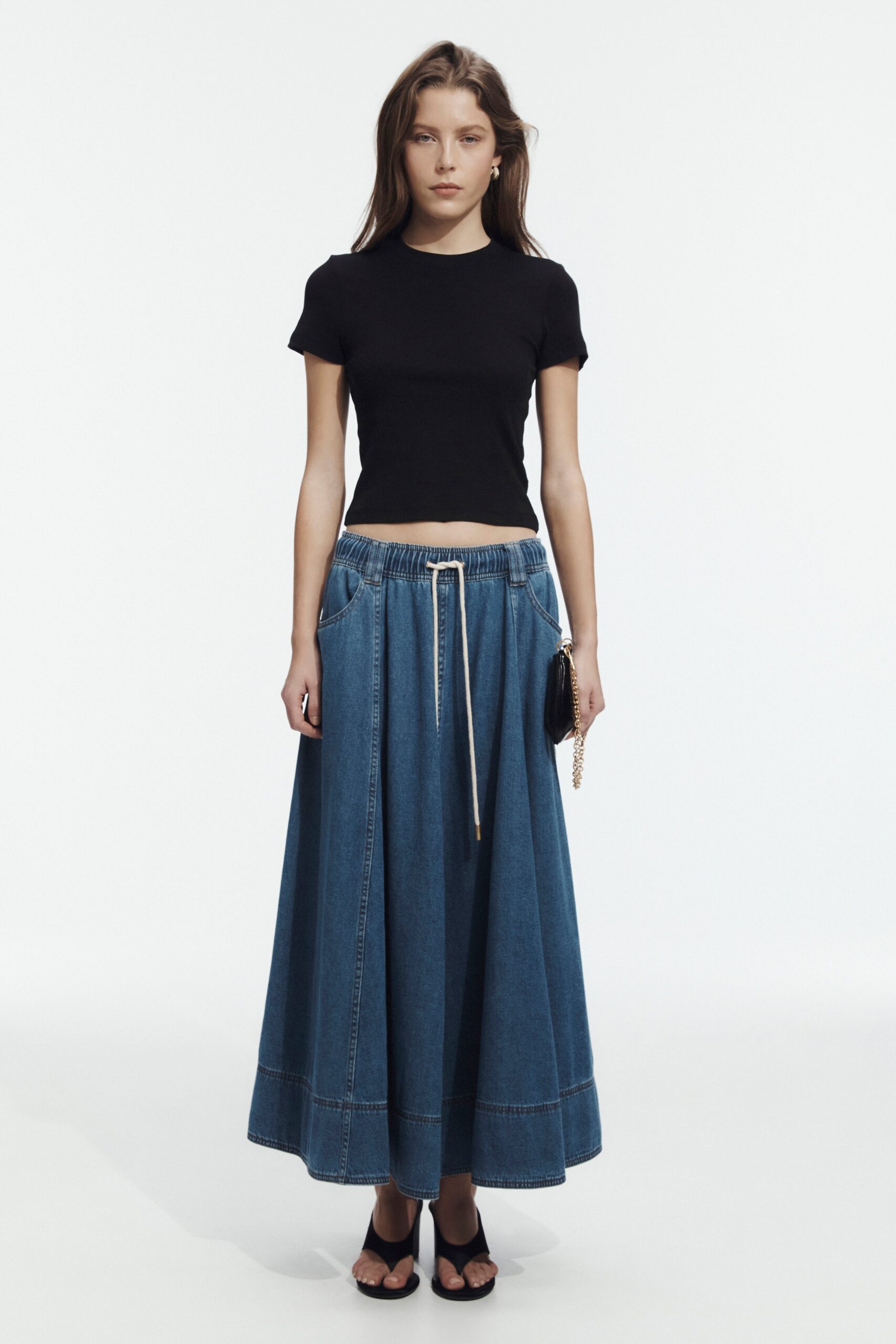 Aje Caserta Logo Denim Midi Skirt - Image 1