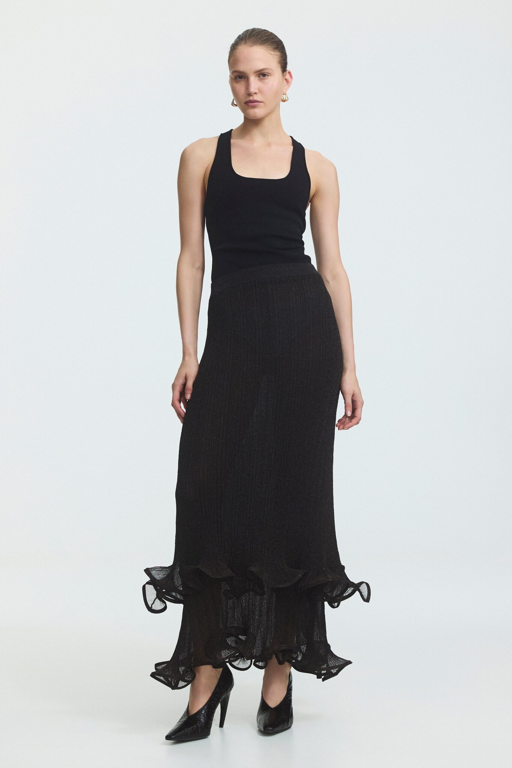 Aje Agata Ruffle Knit Midi Skirt - Image 1