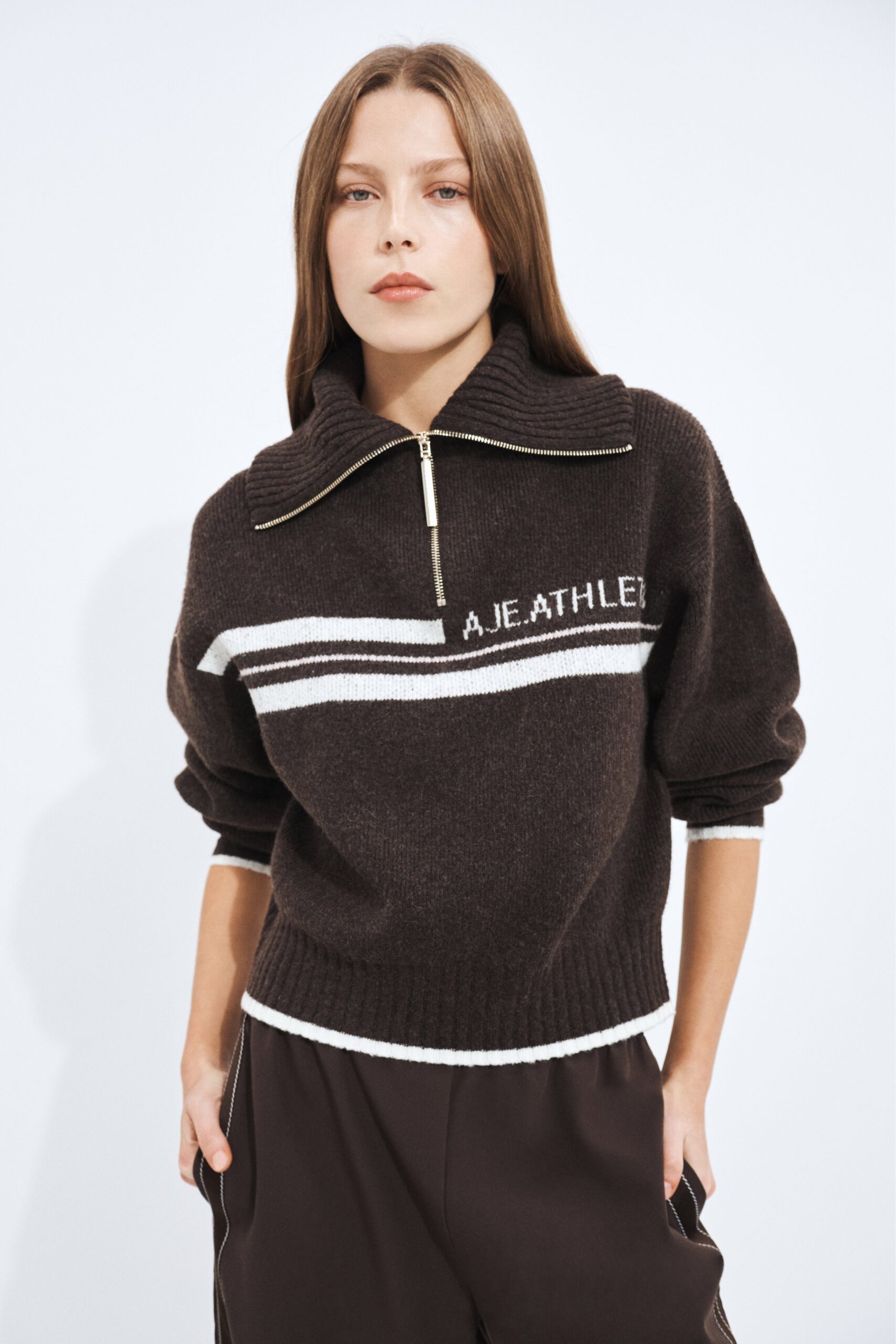 Aje 1/4 Zip Stripe Logo Knit - Image 1