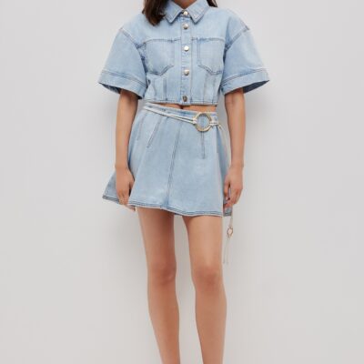Aje Zella Cropped Denim Shirt - Image 1