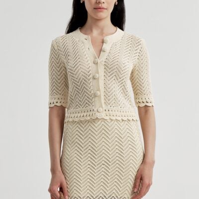 A.L.C. Simon Cotton Crochet Knit Cardigan - Image 1