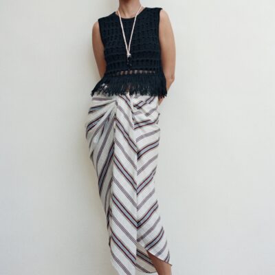 A.L.C. Rhodes Striped Linen Midi Skirt - Image 1