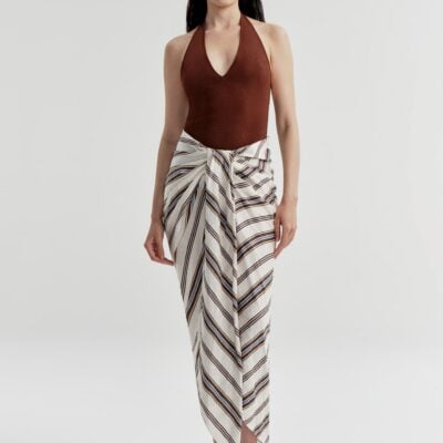 A.L.C. Rhodes Striped Linen Midi Skirt - Image 2