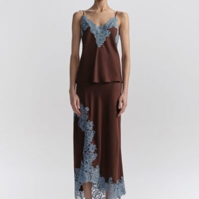 A.L.C. Olivia Satin and Lace Midi Skirt - Image 1