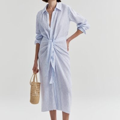 A.L.C. Mila Striped Linen Midi Dress - Image 1