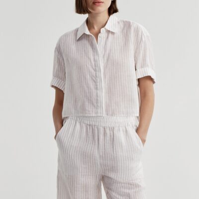 A.L.C. Mel Short Sleeve Linen Striped Shirt - Image 1