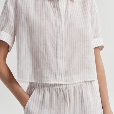 A.L.C. Mel Short Sleeve Linen Striped Shirt - Image 2