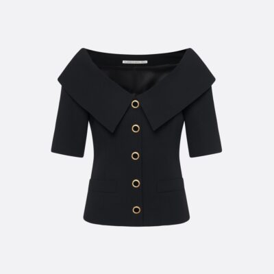 Alessandra Rich Wool Crêpe Off-shoulder Jacket - Image 1