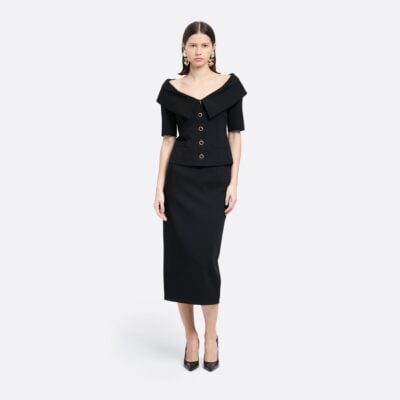 Alessandra Rich Wool Crêpe Midi Skirt - Image 2