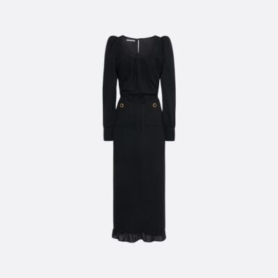 Alessandra Rich Wool Crêpe Midi Dress With Scoop Neckline - Image 1