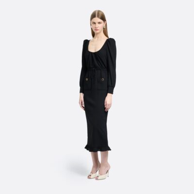 Alessandra Rich Wool Crêpe Midi Dress With Scoop Neckline - Image 2