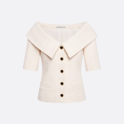 Alessandra Rich Tweed Bouclé Off-shoulder Jacket - Image 1