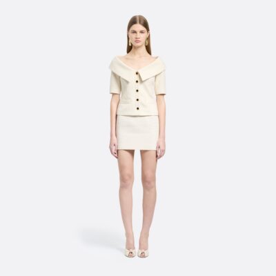 Alessandra Rich Tweed Bouclé Off-shoulder Jacket - Image 2