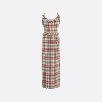 Alessandra Rich Tartan-print Silk Midi Dress With Pleated Skirt - Image 1