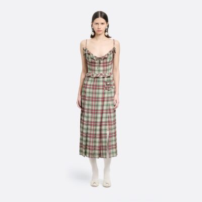 Alessandra Rich Tartan-print Silk Midi Dress With Pleated Skirt - Image 2
