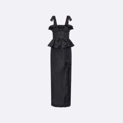 Alessandra Rich Silk Taffeta Midi Dress With Ruffles - Image 1