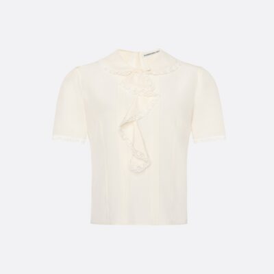 Alessandra Rich Silk Short Sleeve Blouse With Jabot - Image 1