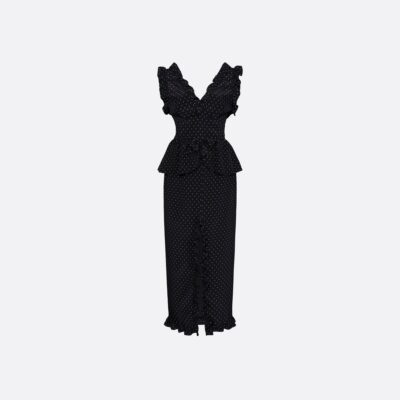 Alessandra Rich Silk Peplum Midi Dress With Bow - Image 1