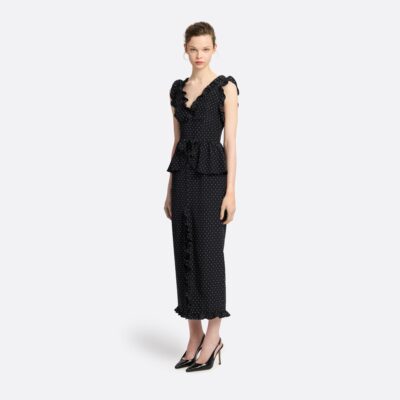 Alessandra Rich Silk Peplum Midi Dress With Bow - Image 2