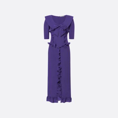 Alessandra Rich Silk Midi Dress With Ruffles - Image 1