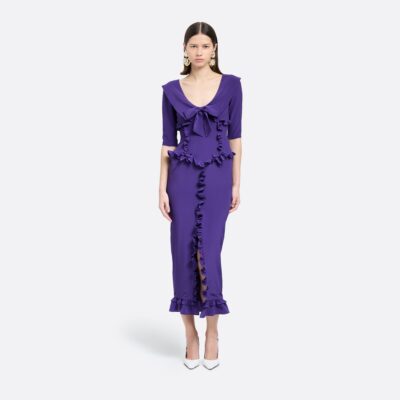 Alessandra Rich Silk Midi Dress With Ruffles - Image 2