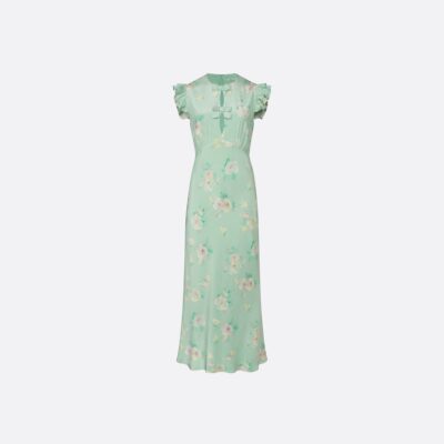 Alessandra Rich Silk Midi Dress With Ruffle Sleeves - Image 1