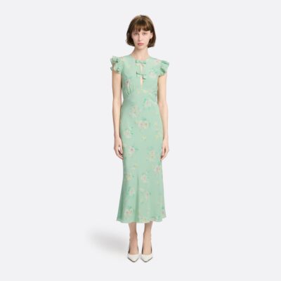 Alessandra Rich Silk Midi Dress With Ruffle Sleeves - Image 2