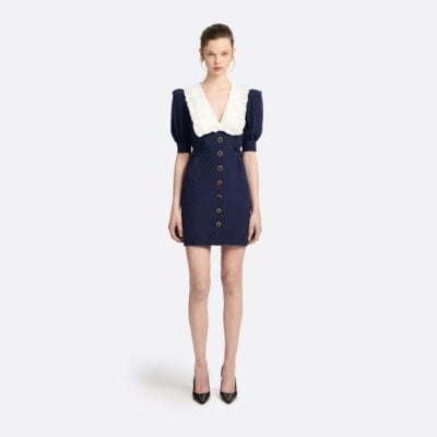 Alessandra Rich Silk Jacquard Mini Dress With Buckles - Image 2