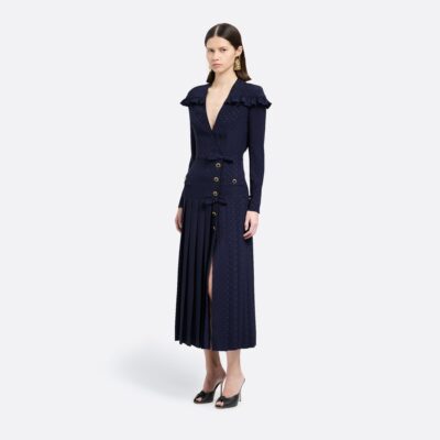 Alessandra Rich Silk Jacquard Dress With Pleated Skirt - Image 2